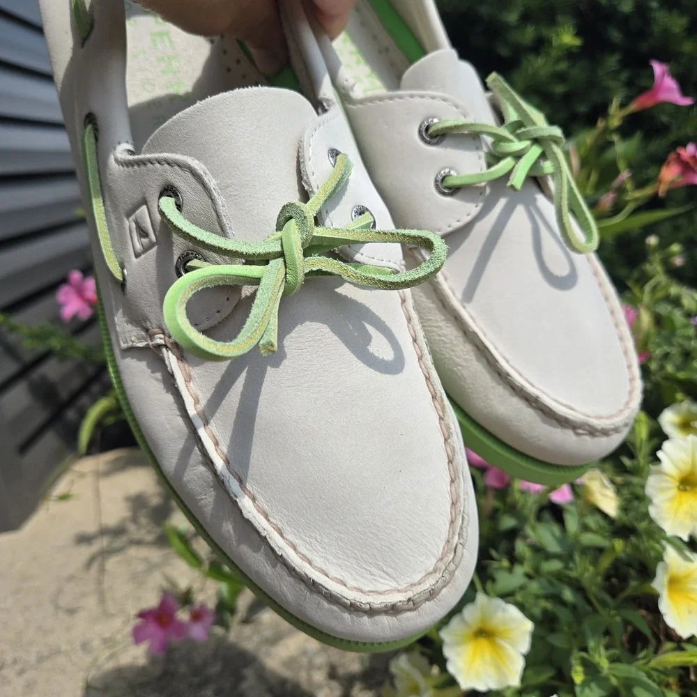 Sperry Top-Sider Boat Shoes Mens 11.5  Ivory/ Beige Green
